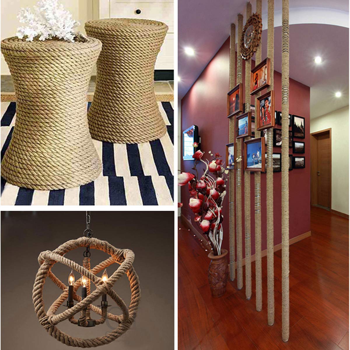 100 Natural Strong Jute Rope 49 Feet 1/2 inch Ply Hemp Rope All Purpose Cord for Crafts