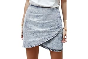 Vetinee Women's Tulip Hem Shirred Washed Casual Bodycon Short Jean Denim Skirt