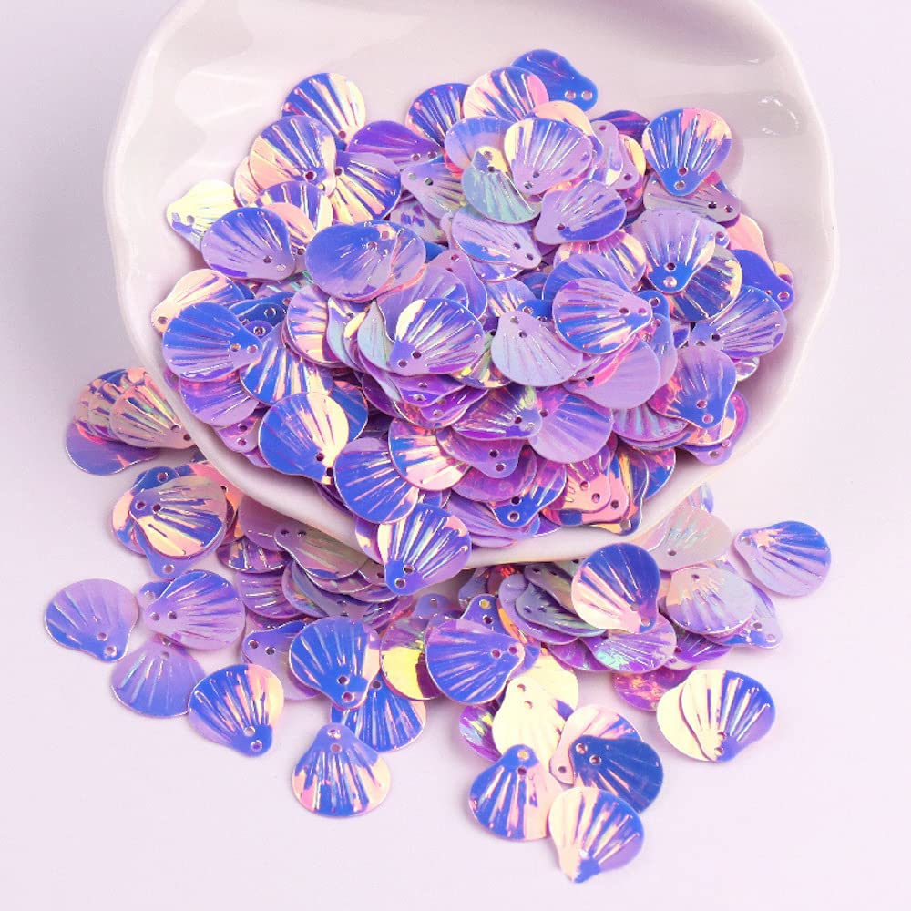 Pack of 360 Shell Sequins, Shell Shape Sequins Craft Loose Sequins Cup Iridescent Spangles Handmade DIY Creative Colour Beads Sequins for Craft Wedding Decoration 13 mm, Light Purple