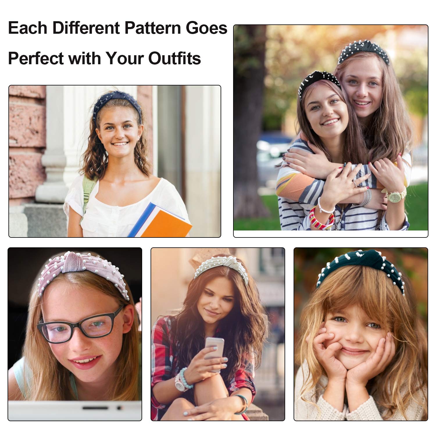 ForTomorrow 6 Pack Velvet Wide Pearl Headbands Twist Knot Turban Headband Vintage Retro Hairband with Faux Pearl Fashion Hair Hoops for Women and Girls (Black, White, Pink, Grey, Blue, Navy) : Beauty