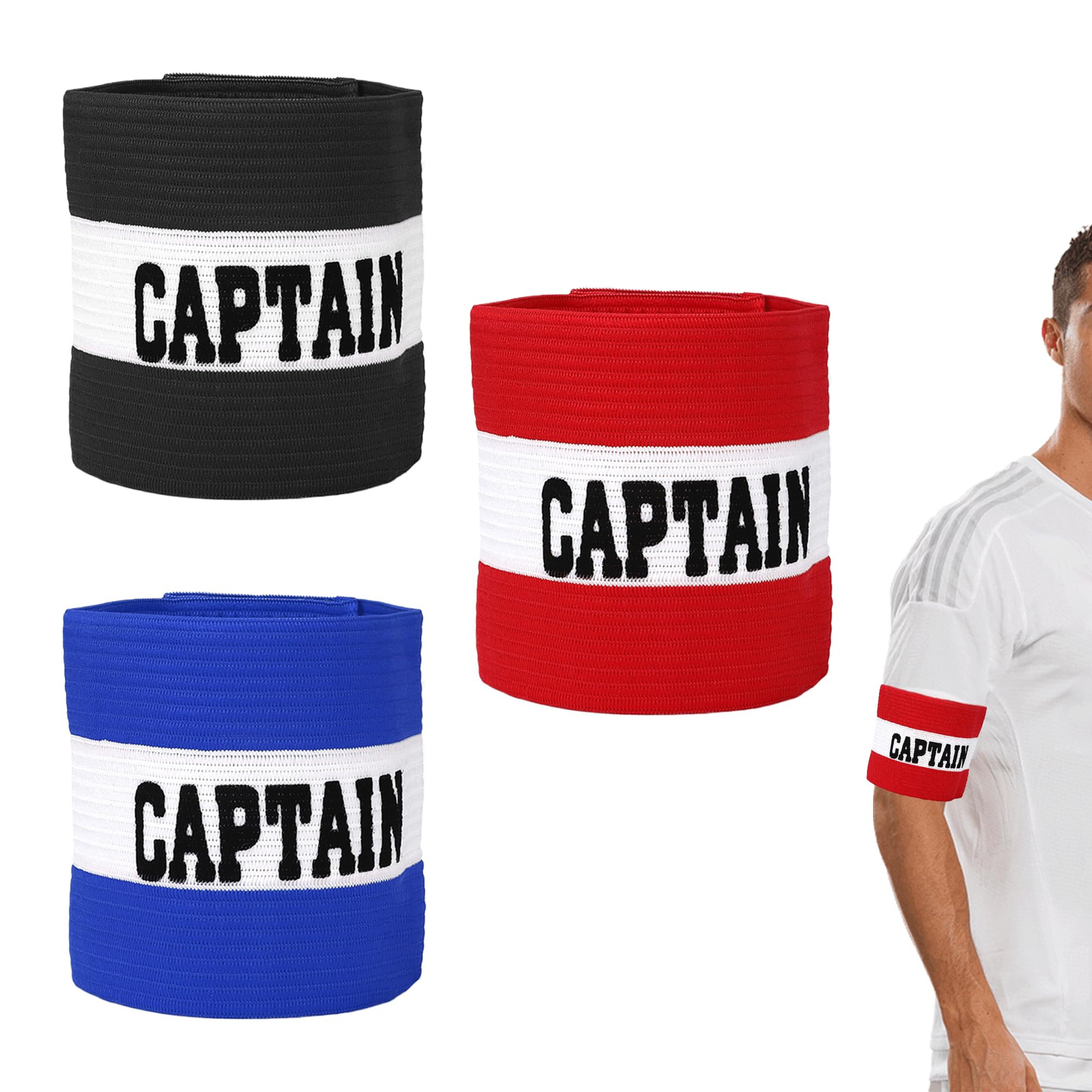 3PCS Captains Armband Adjustable Football Captain Arm Band Kids Multicolor Elastic Sports Arm Band Captain Armbands Arm Bands for Football Training, Adult & Youths