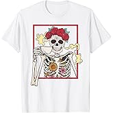 Sugar Skull Dia De Los Muertos Floral Skeleton Coffee T-Shirt