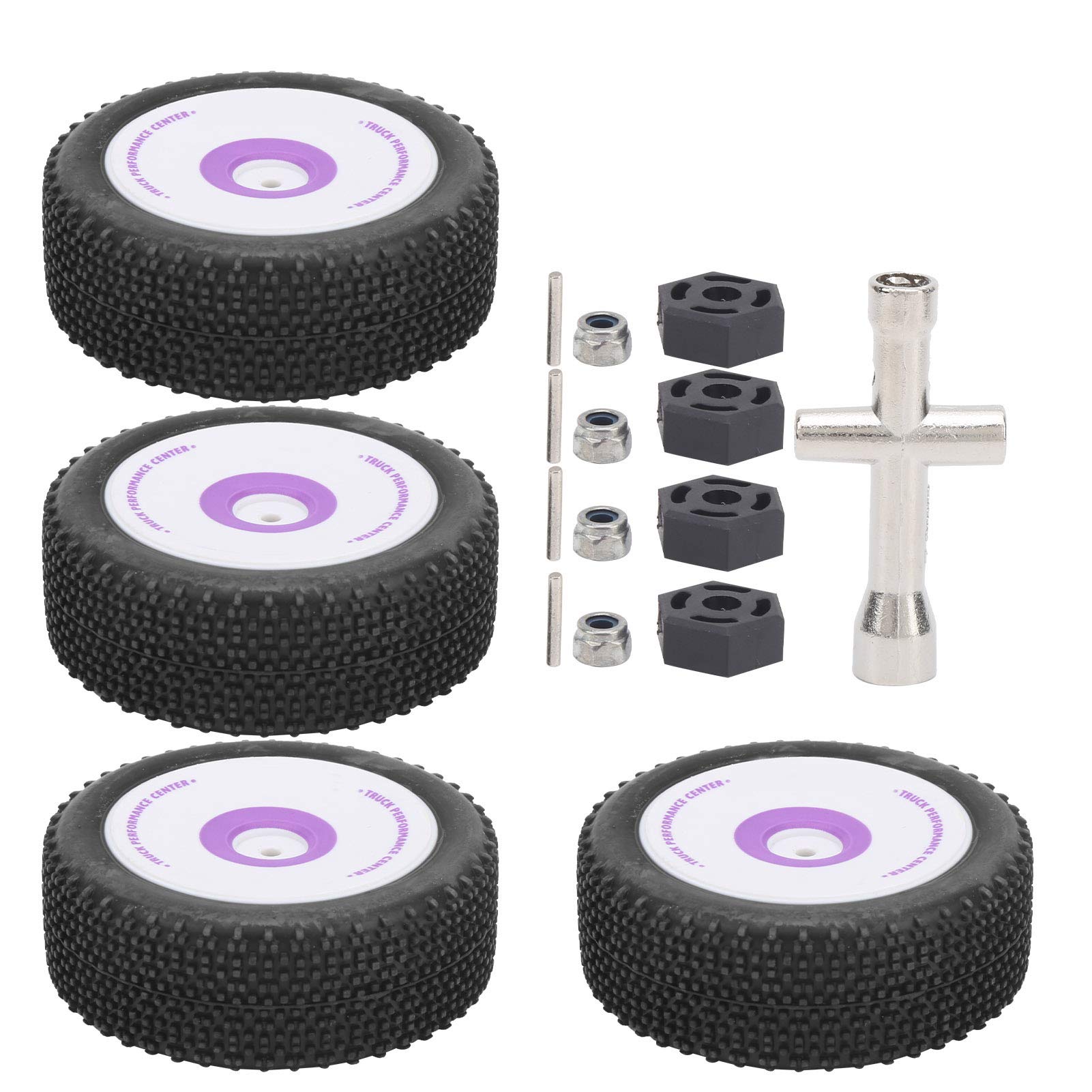 VGEBY RC Front Rear Tires, 4Pcs Heavy Load 1:12 Scale Remote Control Car Front Rear Rubber Tires Set RC Spare Part Accessory Fit for 1/12 124019 RC Toy Cars Car Model Accessory