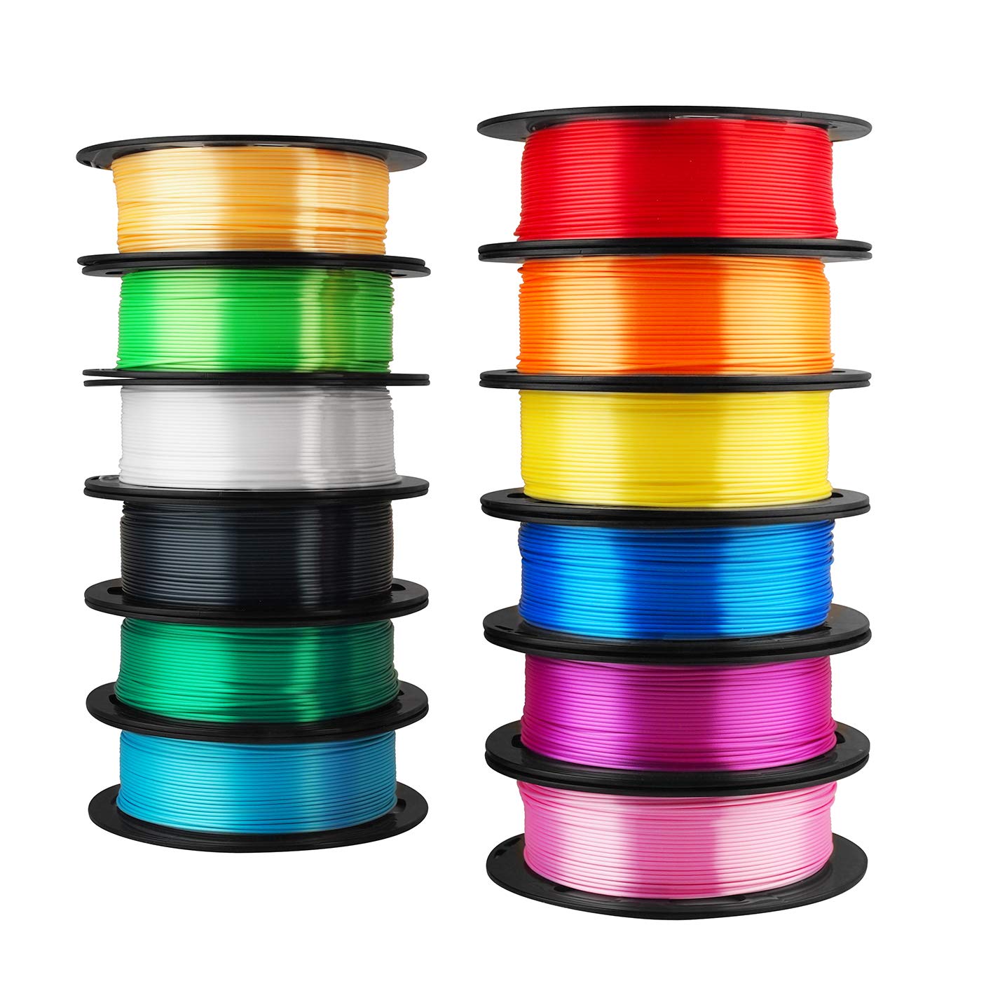 Photo 1 of ****DARK GREEN COLOR WAS SLIGHTLY USED*** ***NO MISSING PARTS**** MIKA3D 12 in 1 Bright Shine 3D Printer Silk PLA Filament Bundle, Most Popular Colors Pack, 1.75mm 500g per Spool, 12 Spools Pack, Total 6kgs Material with One Bottle of 3D Printer Stick