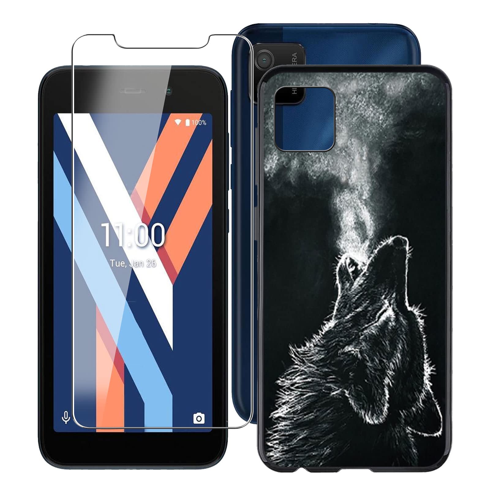 ZXLZKQ WMA28 for Wiko Y52 (5.00 Inch) Case + Tempered Glass Soft TPU Silicone Case Cover Bumper Case and HD Tempered Anti-Scratch Screen Protector