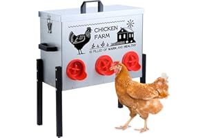 Automatic Chicken Feeder Box 30 lbs, 6 Feeding Ports, No Waste Poultry Feeder with Locking Lid and Adjustable Legs for Chicke