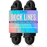 PropelTech 2 Pack 1/2" x 35' Dock Lines, Improved Nylon Boat Ropes, Black | Double Braided Boat Lines for Docking with 12" Loop, Marine-Grade High Strength Dock Ropes for Boats, Pontoons, Fishing Boats