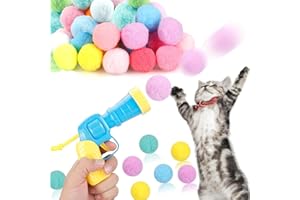 G&STORE 31Pcs Cat Ball Toy Launcher Gun, Cat Balls Fetch Toy, 30Pcs Plush Fuzzy Balls Launcher Cat Toy for Cats with 1 Gun, Funny Interactive Cat Toys for Bored Indoor Adult Cats, Cute Kitten Kitty Toys