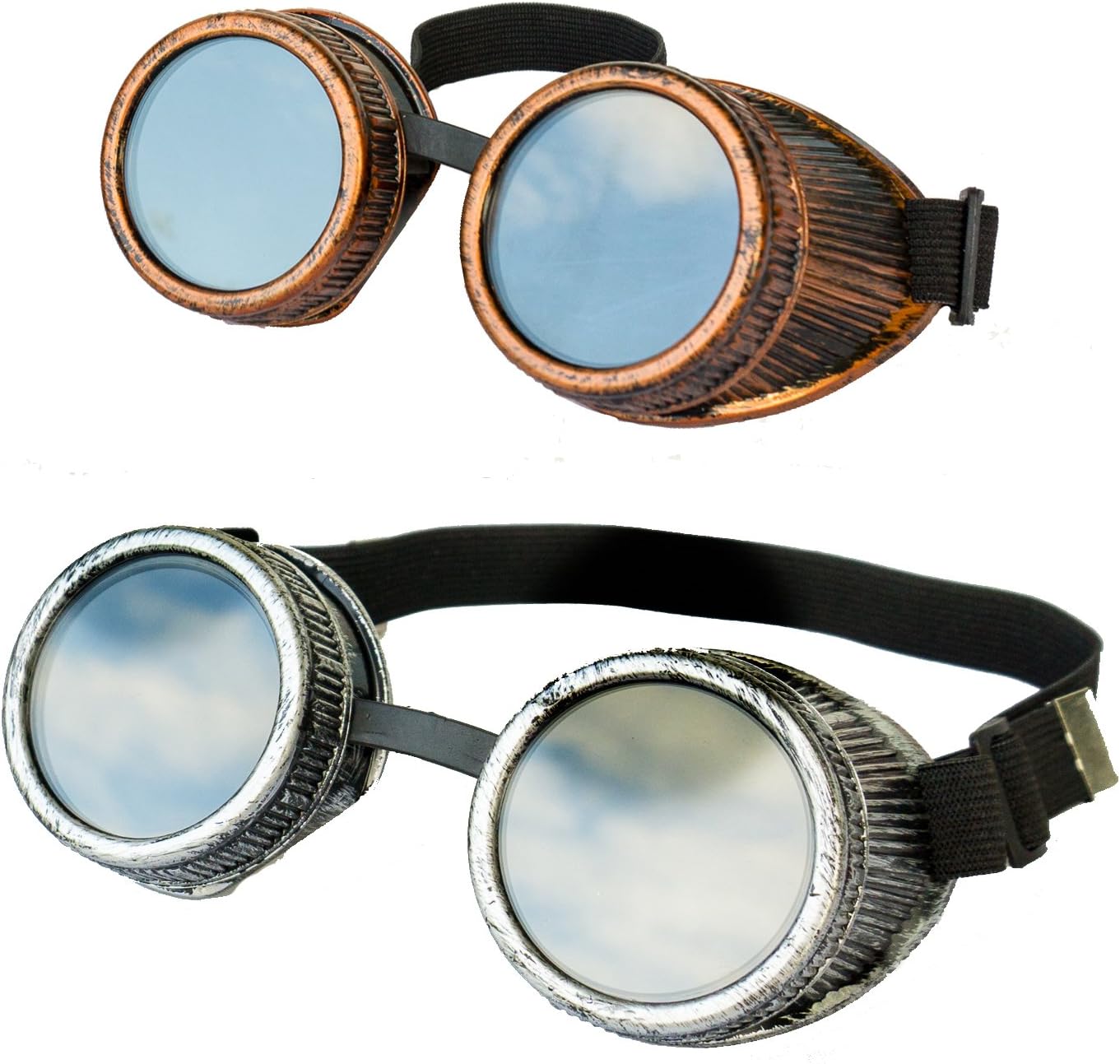 Designed in USA New Real Metal Feel and Look Handcrafted 2pcs Steampunk Victorian Retro Vintage Welding Halloween Goggles Cyber Punk Gothic Glasses Perfect For Costumes and Cosplay