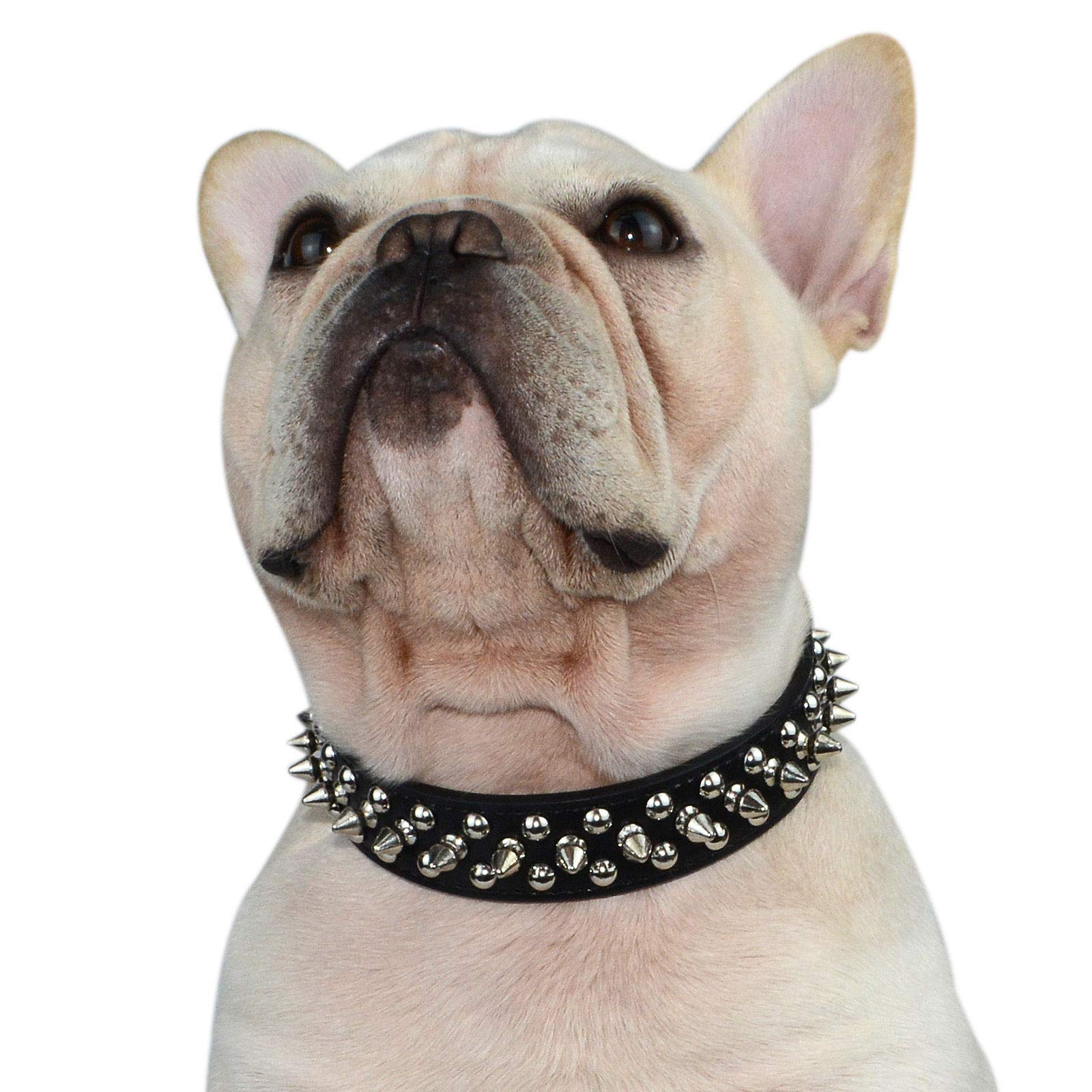 Hifrenchies Mushrooms Spiked Rivet Studded Dog Collar Adjustable Microfiber Leather Pet Collars for Frenchie/Bulldog/Pugs Suitable for Small Medium Large Dog(XS,Black) — image 1