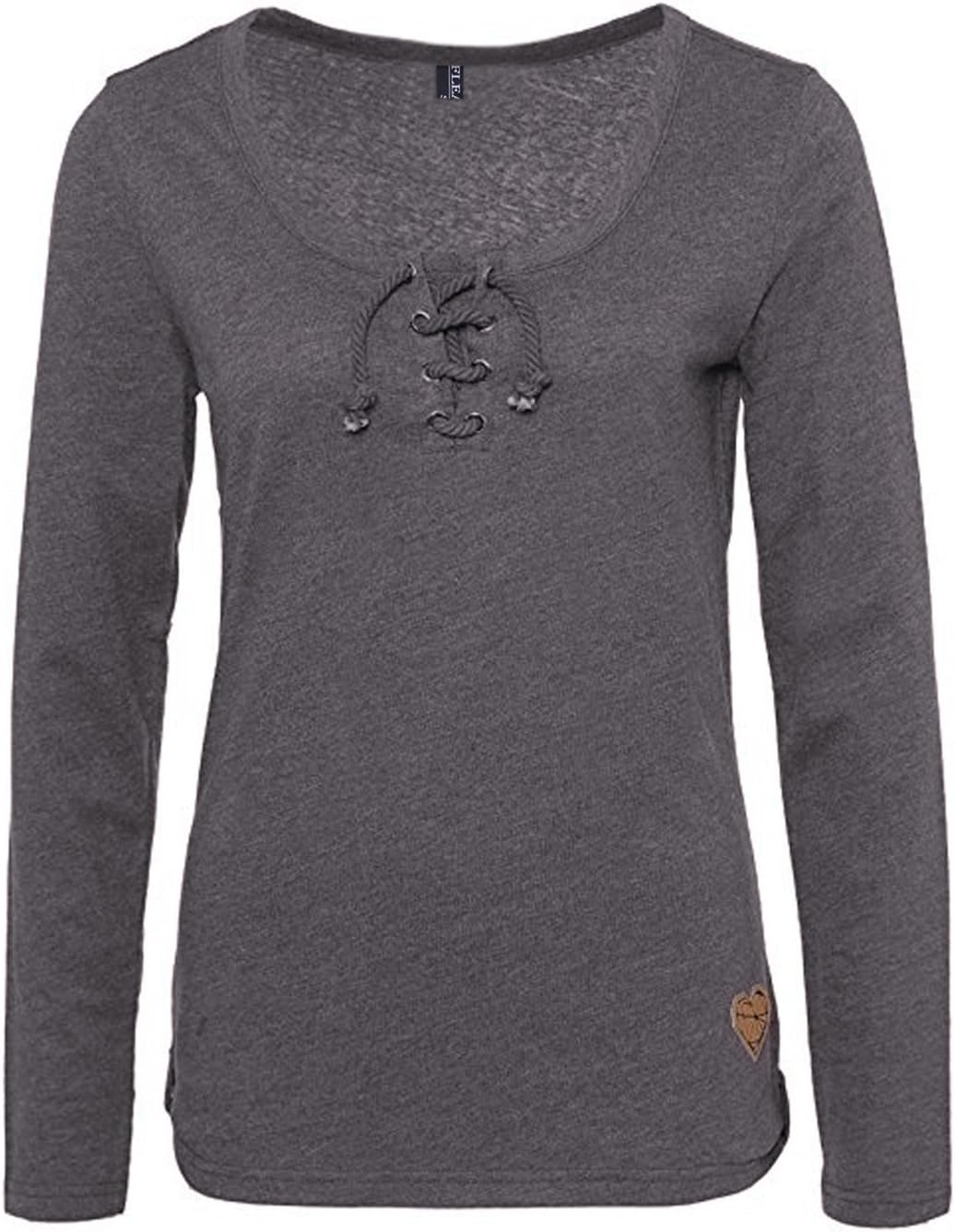 Fleasee Women's Casual Long Sleeve Shirt Drawstrings Anchor Print Tops