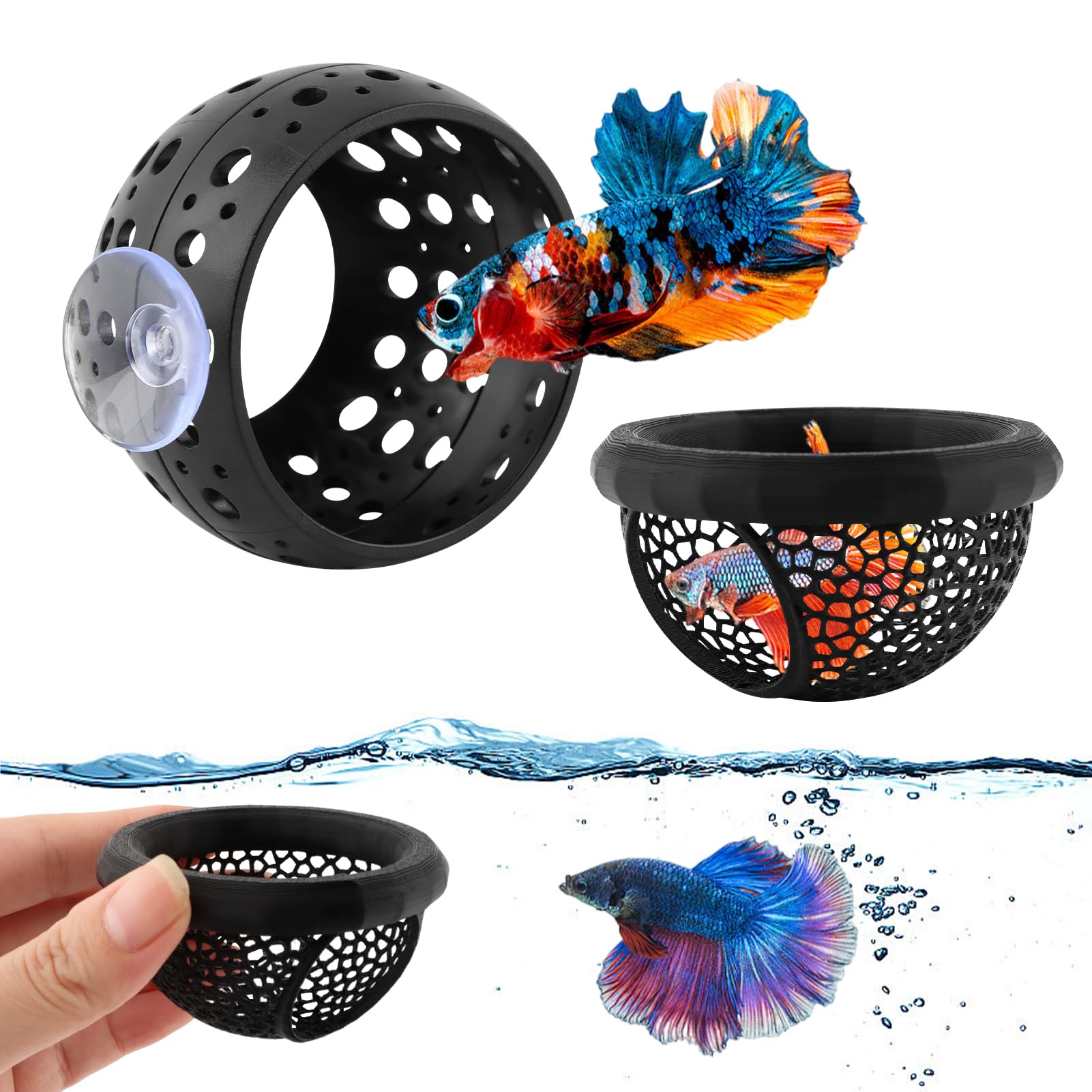 View 1 of 2pcs Floating Bettas Hide & Shrimp Cave Fhiny Bettas Tunnel Aquarium Fish Hideout Shrimp Cave Aquarium Decor for Small Fish(Color:Black)