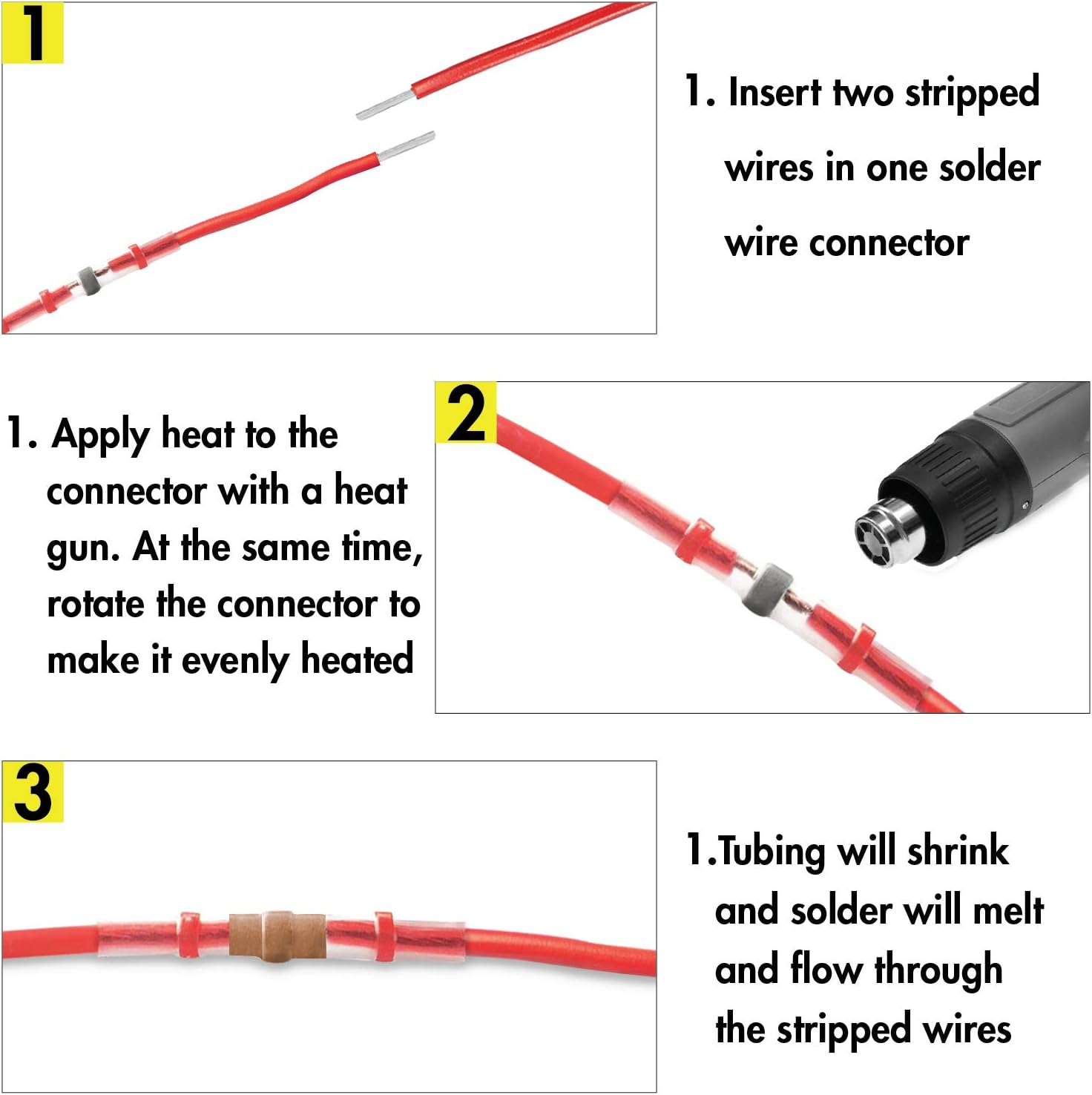 Audiology 50 PC Heat Shrink Butt Connectors Solder Seal Wire Connectors Kit, Color Coded Waterproof Solder Wire Connectors for Car Stereo, Automotive, Marine, and Home Wiring: Car Electronics