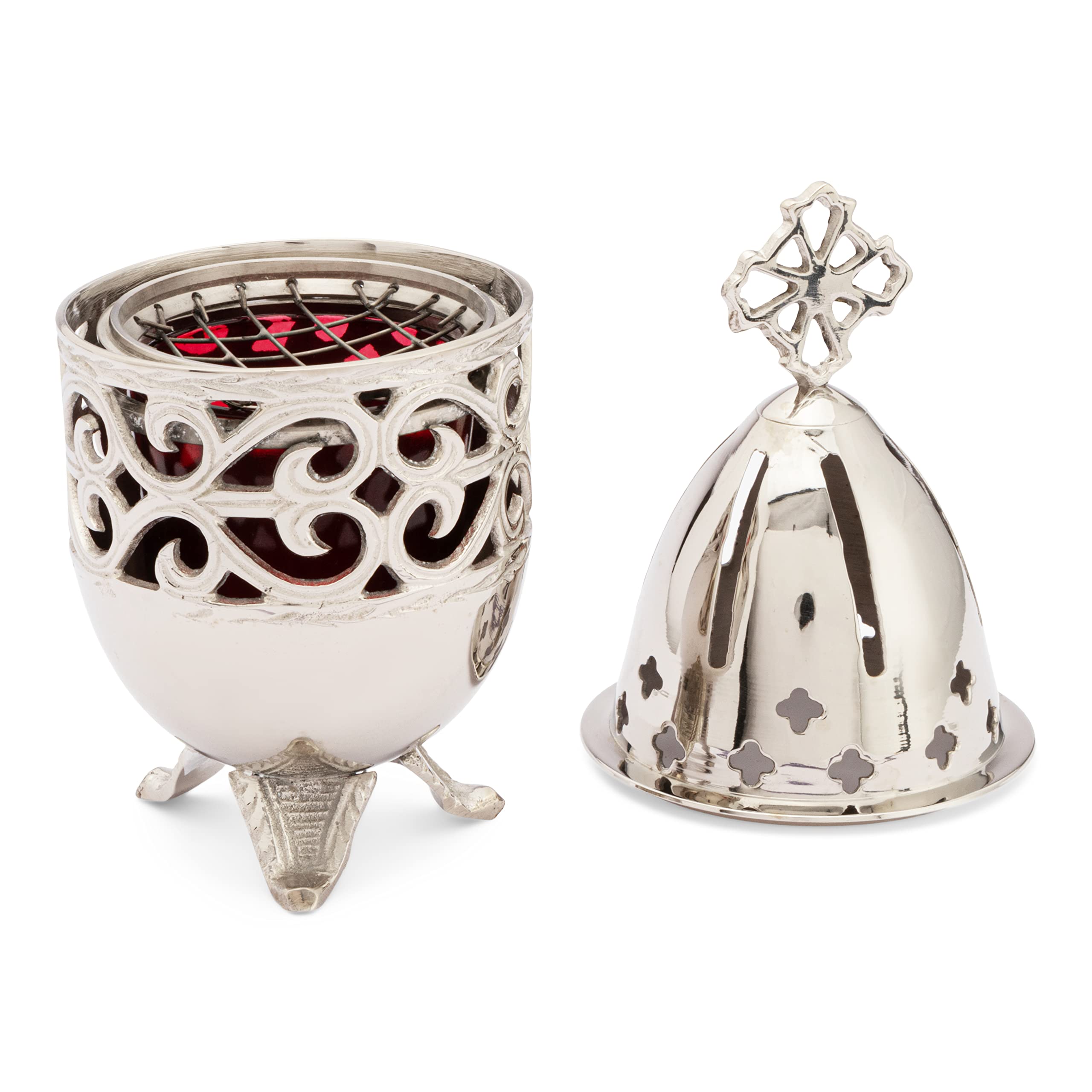 NKlaus incense burner basilica made of brass nickel plated 20cm high for incense 2725