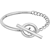 AeraVida Chic Half and Half Chain and Bangle Open Circle .925 Sterling Silver Toggle Bracelet | Silver Charm Bracelets for Women | Bracelet Jewelry Gifts