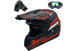 DJGLKREJG Motocross Helmet Fashion Youth Dirt Bike Helmet Unisex-Adult ATV Off-Road Mountain Bike Motorcycle Red Helmet DOT Approved