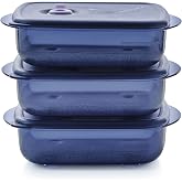 Tupperware Brand Vent &lsquo;N Serve Container Set - 3 Medium Shallow Containers to Prep, Freeze &amp; Reheat Meals + Lids - Dishwasher, Microwave &amp; Freezer Safe - BPA Free