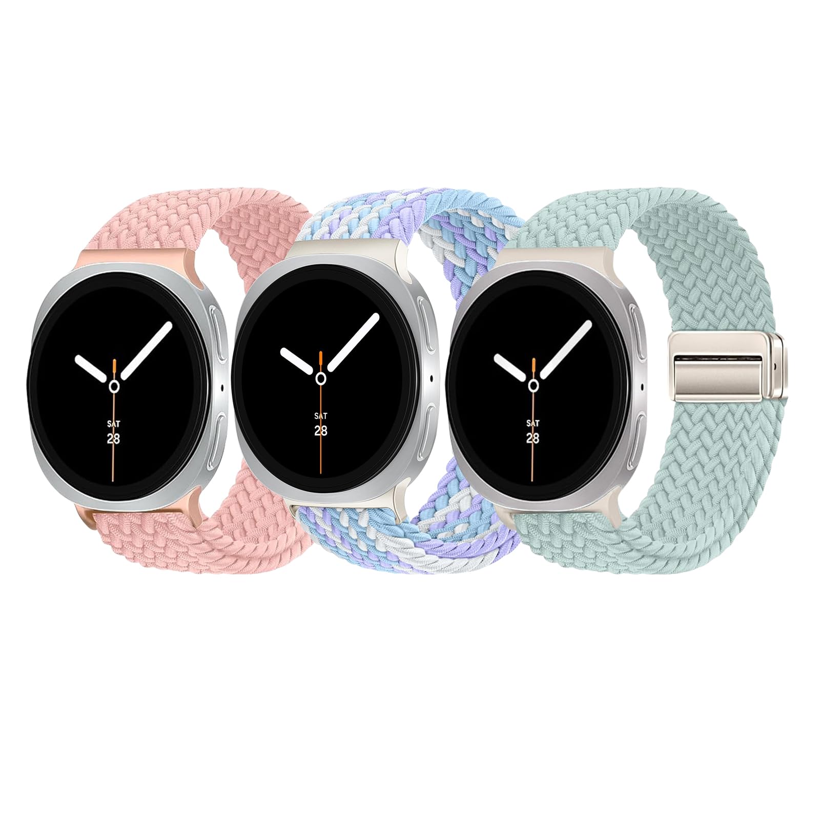 3 Pack Magnetic Braided Band for Samsung Galaxy Watch 8 40mm 44mm, Galaxy Watch8 Classic 46mm, One Click No Gap Elastic Stretchy Nylon Fabric Sport Strap for Women Men