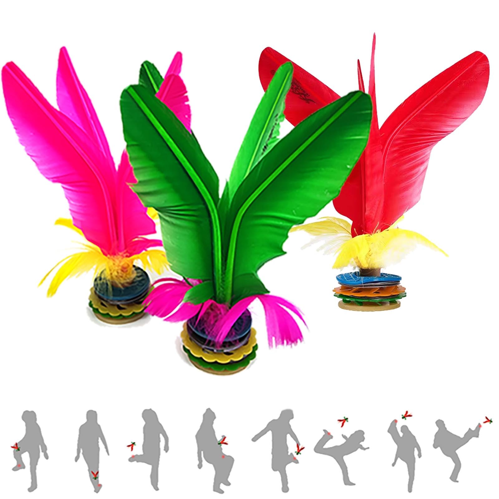 Jastown Kick Shuttlecock,foot Shuttlecock,Chinese Jianzi,Feather Football assembled,Colorful Feather Kicking Shuttlecock for Foot Exercise Sports Game，kick feather ball outdoor or indoor (3 PCS)