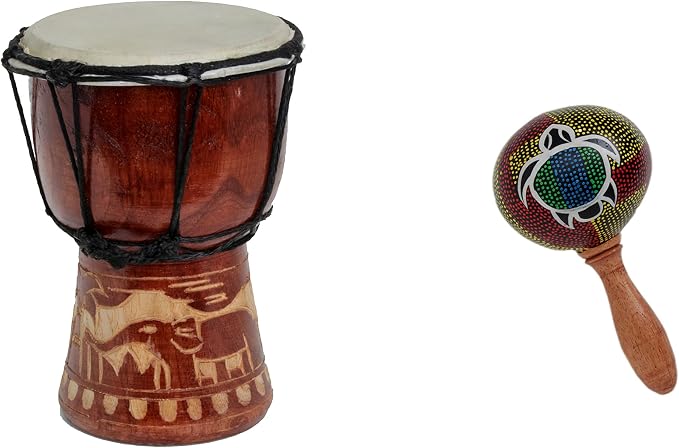 Djembe Tamburo Bongo 40cm - Tamburo Africano Decorativo Con Motivo Elefante - Foto 9