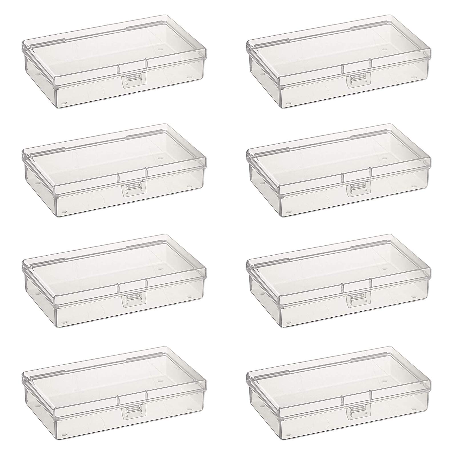 Goodma 8 Pieces Rectangular Empty Mini Clear Plastic Organizer Storage Box Containers with Hinged Lids for Small Items and Other Craft Projects (135 x 80 x 30 mm)