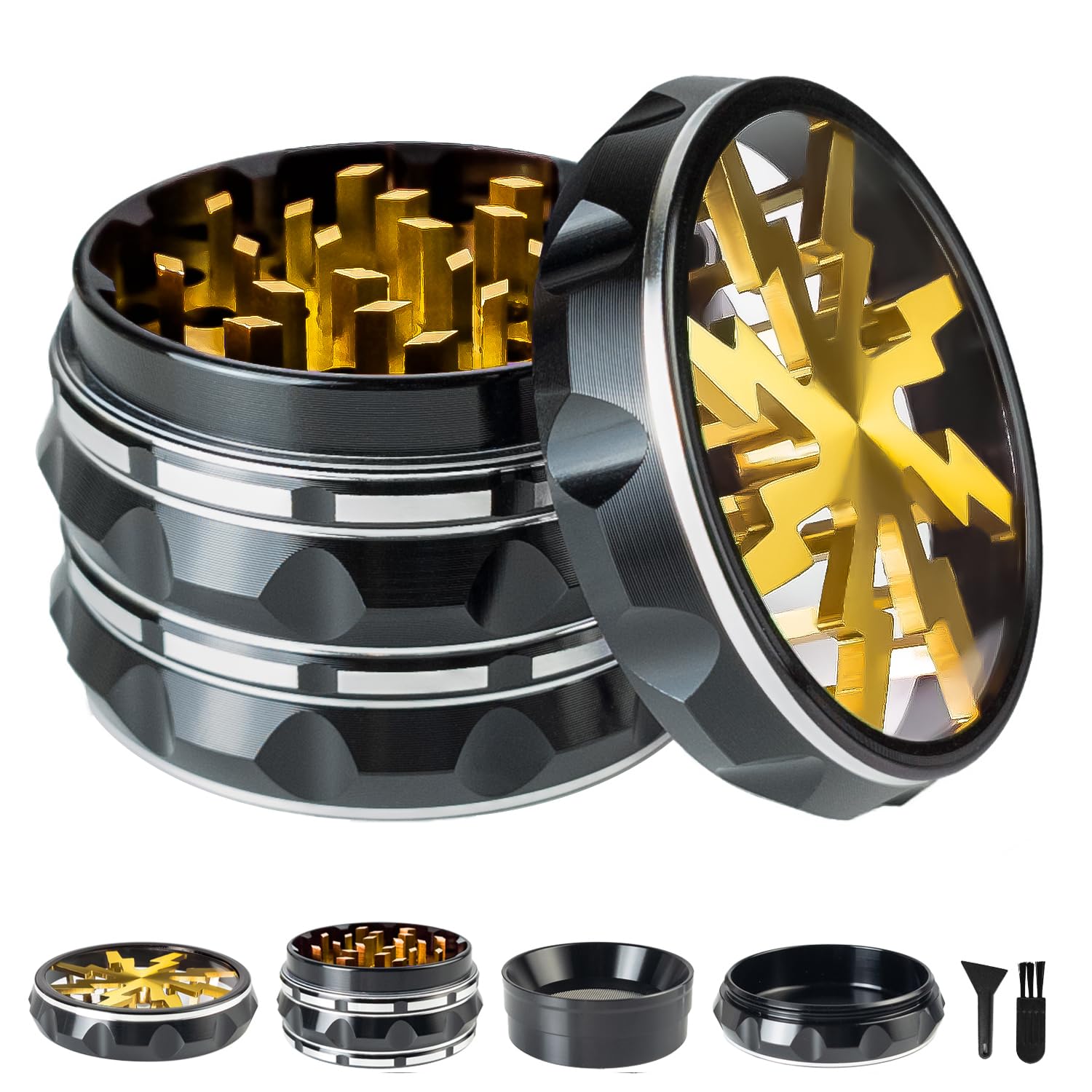 Transparent lid Black Gold Aluminium Alloy Herb Grinder2.5-4 Piece Grinder Royal Vintage Metal Grinder