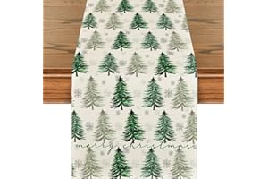 Artoid Mode Xmas Trees Snowflake Christmas Table Runner, Seasonal Winter Green Kitchen Dining Table Decoration for Home Party Decor 13x72 Inch