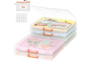 Lifewit Board Game Storage with Secure Latch, 6 Pack Plastic Organizer Box with Handle & Labels, Portable Craft Storage Containers for Puzzles, Cards, Art Supplies, Fits 12.3" x 10.6", Clear