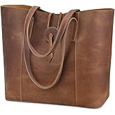 S-ZONE Vintage Genuine Leather Tote Bag for Women Large Shoulder Purse Handbag