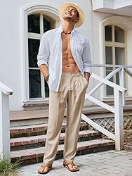 Runcati Mens Casual Pants Elastic Waist Lightweight