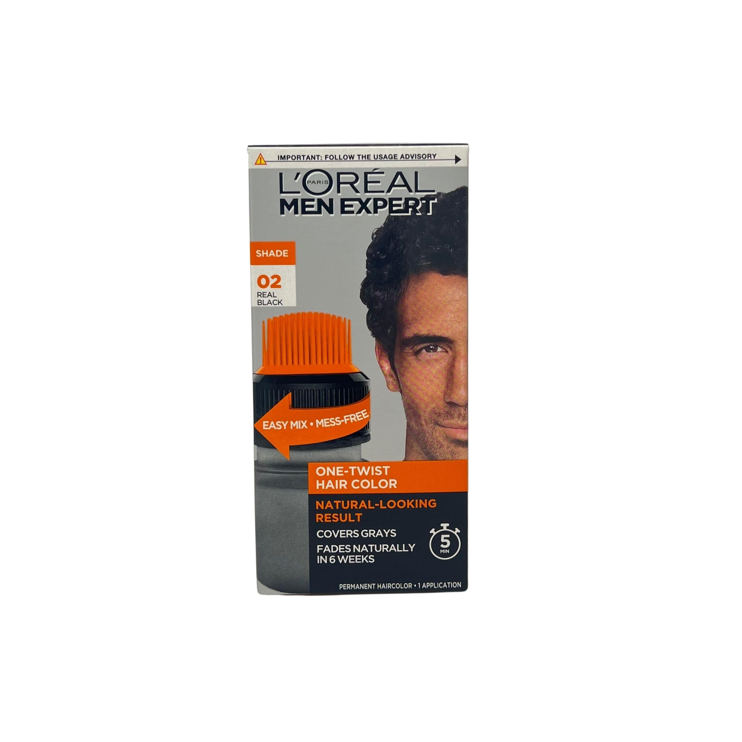 Photo 1 of L’Oreal Paris Men Expert One Twist Mess Free Permanent Hair Color, Mens Hair Dye to Cover Grays, Easy Mix Ammonia Free Application, Real Black 02, 2 Application Kit