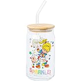 Silver Buffalo Rainbow Brite Stars Sparkle Featuring Twink Glass Jar Tumbler with Bamboo Lid and Glass Straw, 16 Ounces