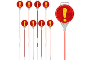 8Pcs 130cm Reflective Driveway Markers - Double Sided Reflector with Yellow Exclamation Marks, Fiberglass Poles, Easy Install