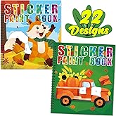 90shine 2PCS Fall Crafts for Kids Sticker Books Ages 4-8 Autumn Thanksgiving Themed Designs Party Gift Create 22 Pictures