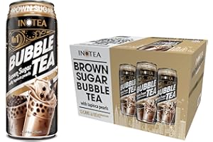 (Pack of 12) INOTEA Bubble Tea Brown Sugar Flavor. Ready to Drink in a Can (16.6oz/can). Black Milk Tea with Boba. (Brown Sugar)