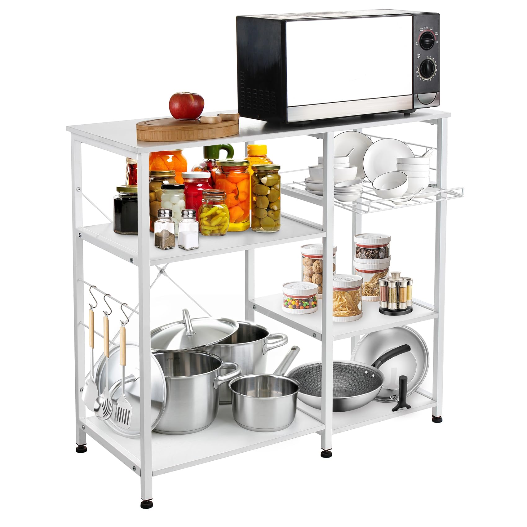 GRANDMA SHARK Kitchen Baker's Rack, Microwave Oven Stand with Storage Shelves, Multifunctional Storage for Oven, Spices, Tableware (White, 90 × 40 × 83 cm)