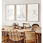 3Pcs Line Drawing Kitchen Wall Art, Modern Black White Minimalist Kitchen Abstract Line Art Posters Prints Dining Room Wall Decor Canvas Paintings Pictures Home Decoration, Unframed (line art, 12x16in