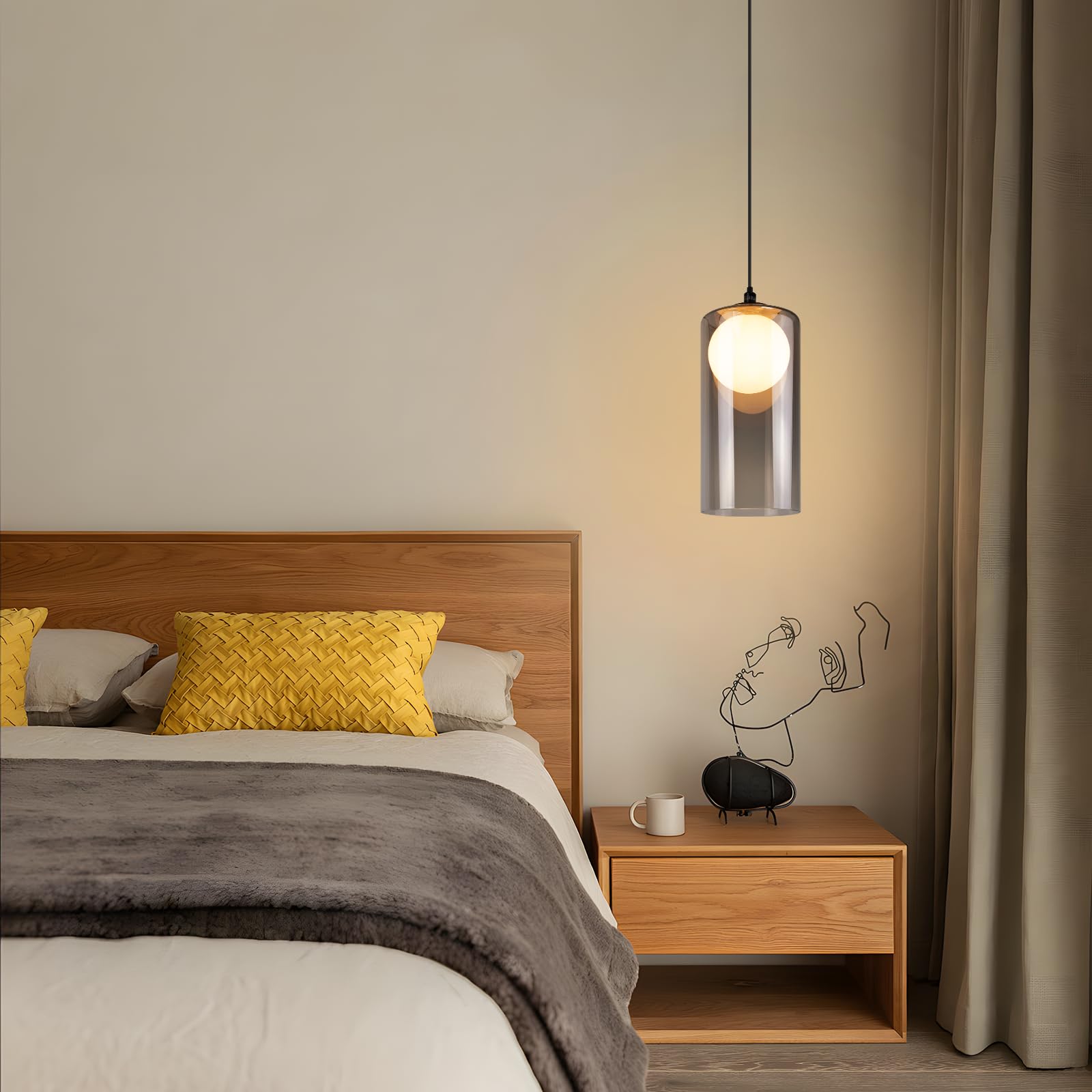 CBJKTX Hängelampe Vintage Pendelleuchte Esstisch - Glas Hängeleuchte G9 1 Flammig Esstischlampe Hängend Schwarz Retro Pendellampe Höhenverstellbar für Wohnzimmer Schlafzimmer (ohne Leuchtmittel) 9