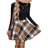 SweatyRocks Women's 2 Piece Sets Long Sleeve Turtleneck Knit Sweater Tops and Plaid Skirts Set Fall Winter