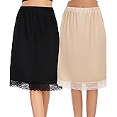 Lovasy 2 Pieces Half Slips for Women Long Underskirt Anti Static Satin Under Skirt with Lace Trim Slip for Skirts Dress S-3XL