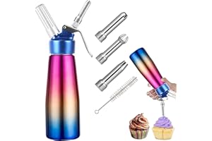 Professional Whipped Cream-Dispenser - Highly Aluminum Whip Cream Charger, 3 Various Stainless Culinary Decorating Nozzles an