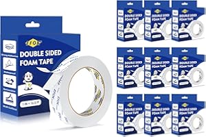 EFOK 10 Pack Double Sided Tape Heavy Duty White PE Foam Tape, 1 in X 16.5 Ft Mounting Tape Removable Strips Strong Weatherproof Adhesive Tape for Hanging Picture Poster, Carpets, Paint Wall No