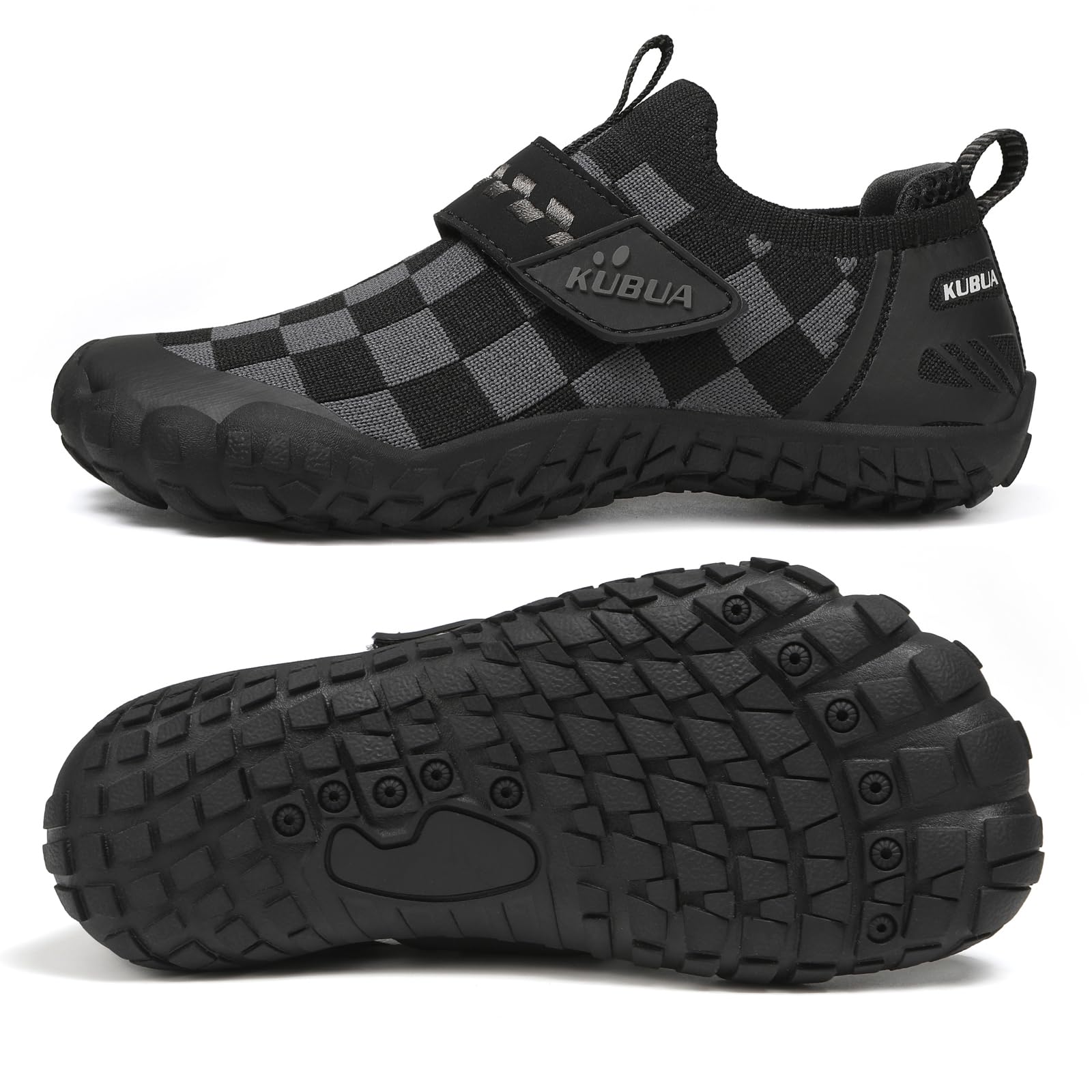 Photo 1 of KUBUA Kids Hiking Water Shoes Boys Girls Barefoot Shoes Multifunctional Tennis Sneakers Toddler Little Big Kid Black Grey 4 Big Kid