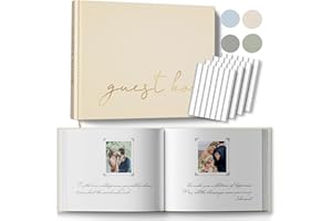 BVSSX Wedding Guest Book with Table Sign and 216 Photo Corners Stickers, Hardcover Linen Polaroid GuestBook for Wedding，Baby Shower, Special Events - 100 Blank Pages for Sign in and Photos- Beige 7.2x9.2”