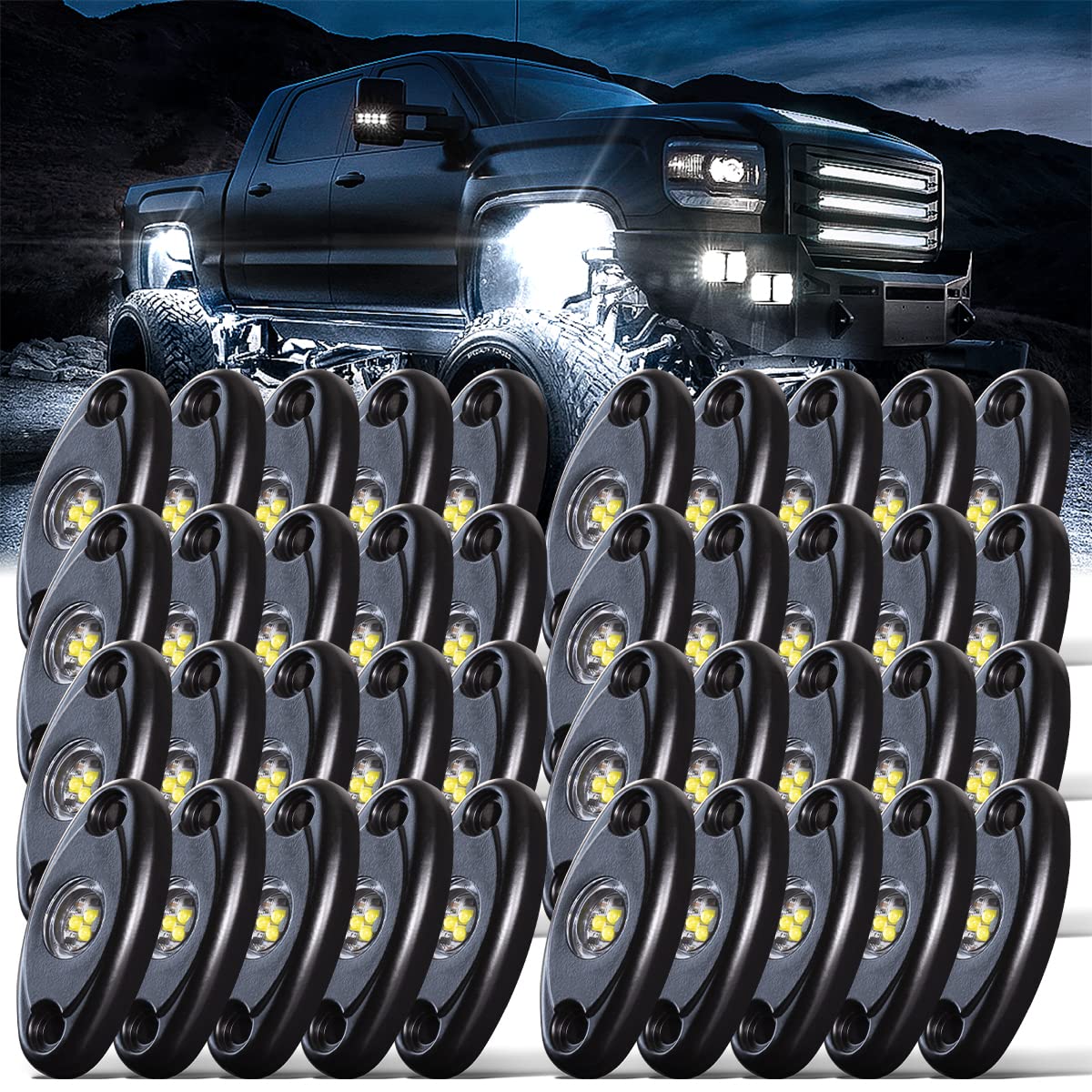Photo 1 of LEDMIRCY R1 Pure White Rock Lights 40PCS High Power Underbody LED Rock Lights White for Off Road Truck ATV UTV SUV RZR Trail Rig Light Auto Car Boat Waterproof Shockproof Underglow Light