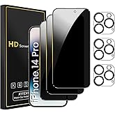 Romkasi 3 Pack Privacy Screen Protector for iPhone 14 Pro 6.1 Inch with 3 Pack Camera Lens Protector, Anti Spy Tempered Glass Film, Anti-Scratch, Touch Sensitive, Case Friendly