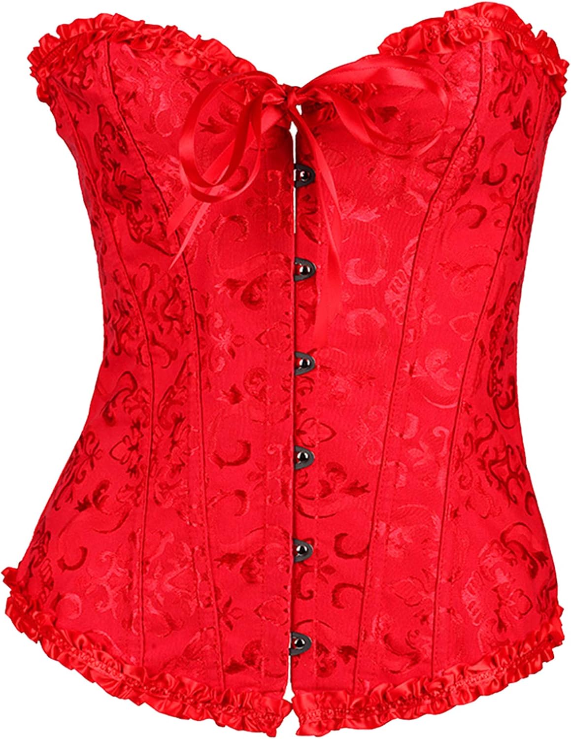 women's lacing corset top satin floral boned overbust body shaper bustier