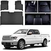 SANBAN-AXE Floor Mats for Ford F-150 SuperCrew/Crew Cab 2010-2014, All-Weather Custom Fit, Front & 2nd Row, 3-Piece Set, Black