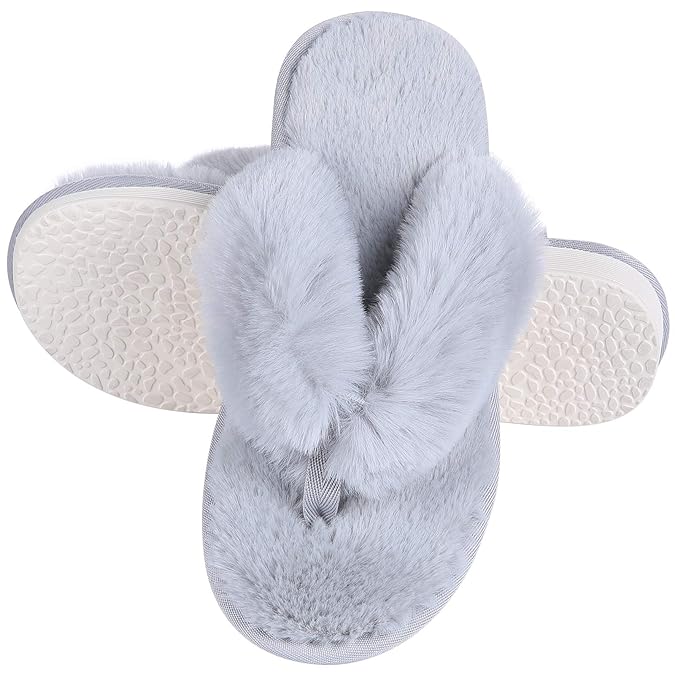 Women's Soft Plush Flip Flops Slippers Comfortable Non Slip Fuzzy Thong