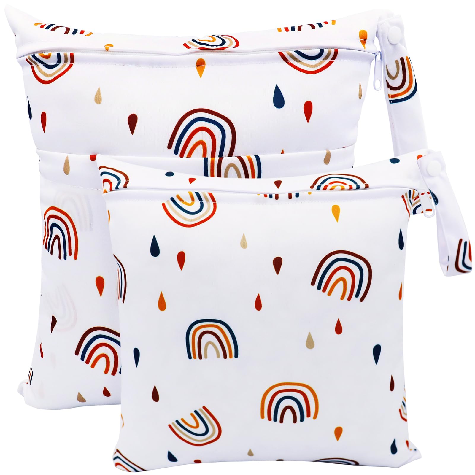 FenFang Wet Bag, Wet Dry Bags for Cloth Diapers Nappy Daycare Organiser Storage Bags, Waterproof Washable Reusable Zipper Bag (White Rainbow)
